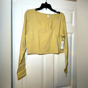 BP Nordstrom Crop Top Long Sleeve Stretch Tan Women’s Size 1X NEW Organic Cotton